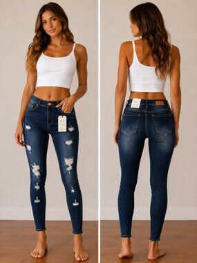 K’S MORE DISTRESSED DARK DENIM NWT